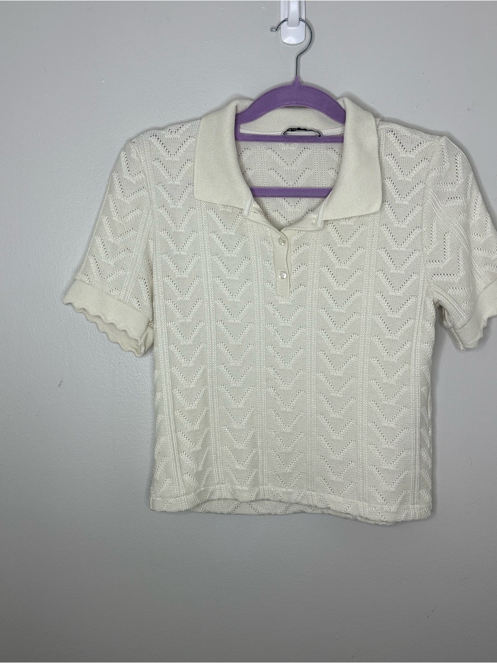 Zara Cream Short-Sleeve Button Polo Top